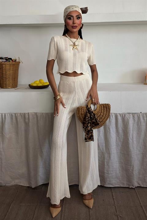 Knitted Blouse Trousers Two Piece Set 10084-025