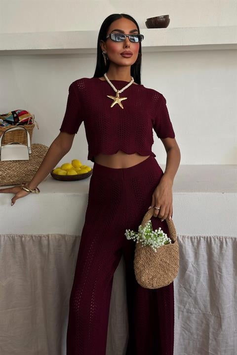 Knitted Blouse Trousers Two Piece Set 10084-025