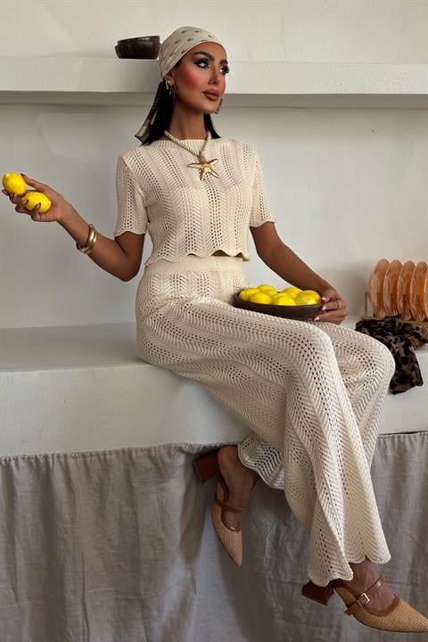 Knitted Blouse Trousers Two Piece Set 10084-025