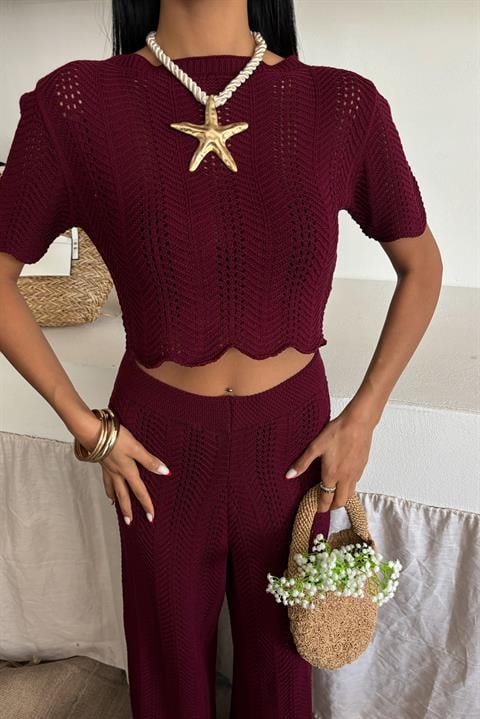 Knitted Blouse Trousers Two Piece Set 10084-025