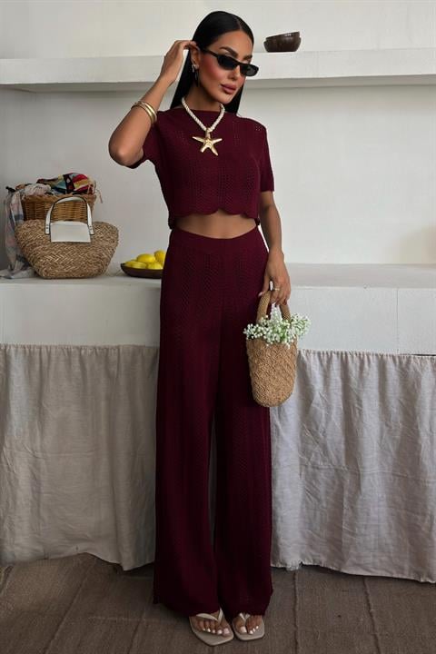 Knitted Blouse Trousers Two Piece Set 10084-025