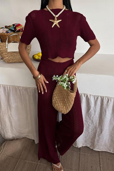 Knitted Blouse Trousers Two Piece Set 10084-025
