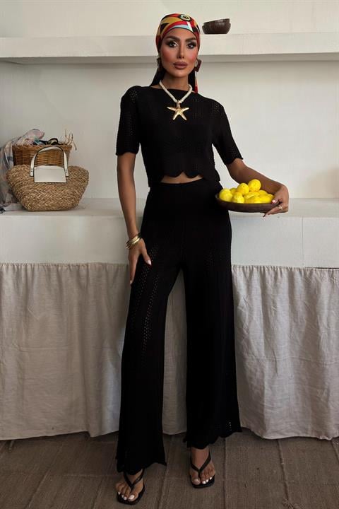 Knitted Blouse Trousers Two Piece Set 10084-025