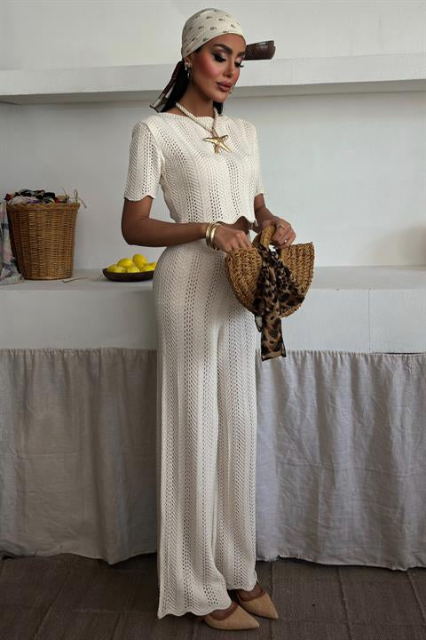 Knitted Blouse Trousers Two Piece Set 10084-025