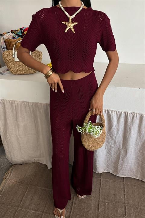 Knitted Blouse Trousers Two Piece Set 10084-025