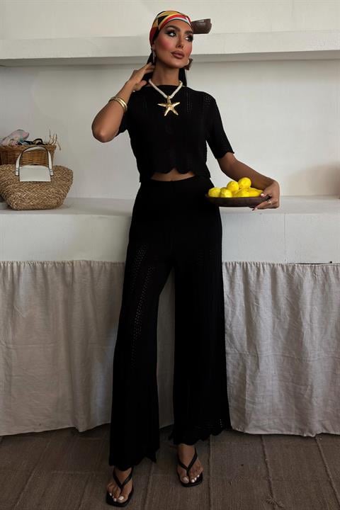 Knitted Blouse Trousers Two Piece Set 10084-025