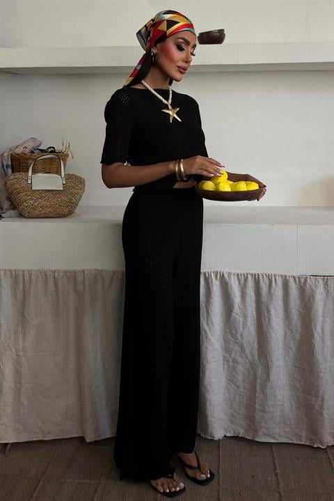 Knitted Blouse Trousers Two Piece Set 10084-025