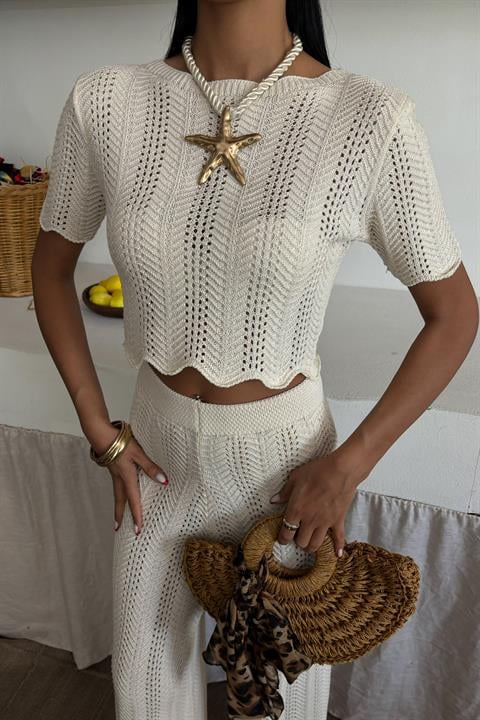 Knitted Blouse Trousers Two Piece Set 10084-025