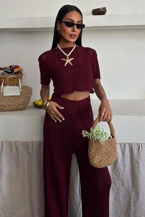 Knitted Blouse Trousers Two Piece Set 10084-025