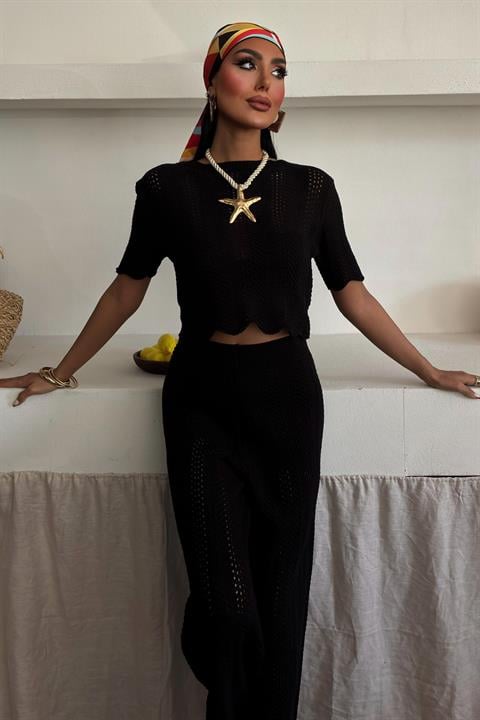 Knitted Blouse Trousers Two Piece Set 10084-025