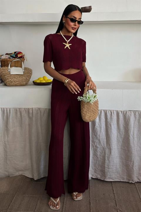 Knitted Blouse Trousers Two Piece Set 10084-025