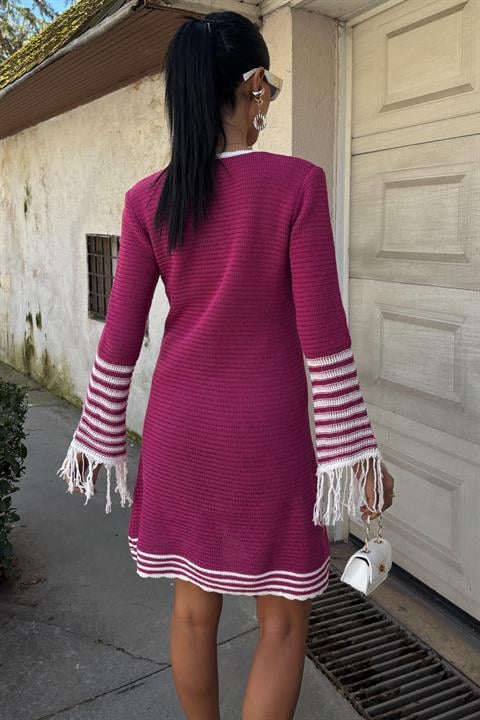 Knitwear Sleeves Tasseled Buttoned Dress 2849