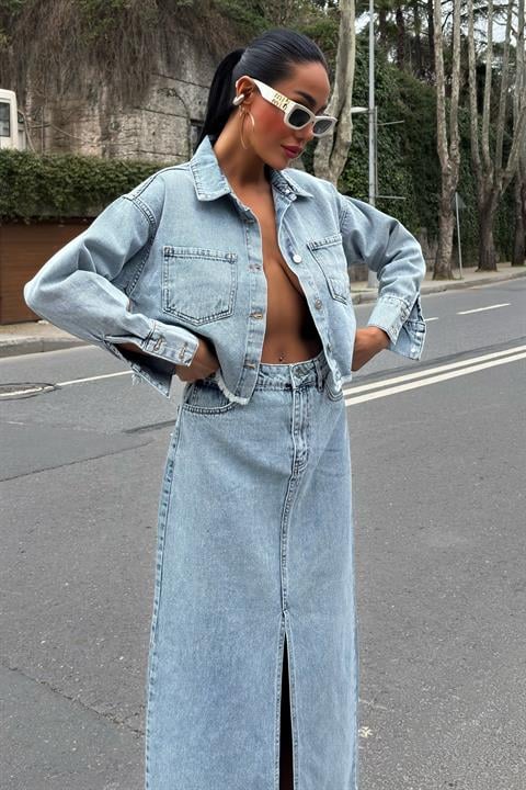 Veronika Slit Denim Suit 9913