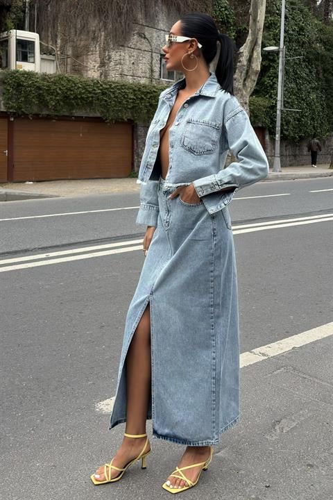 Veronika Slit Denim Suit 9913