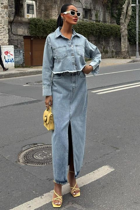 Veronika Slit Denim Suit 9913