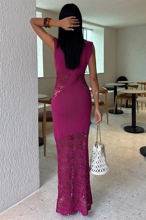 Wavy Collar Openwork Detail Knitwear Suit 2837