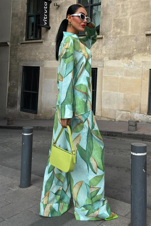Leaf Patterned Linen Suit 10107