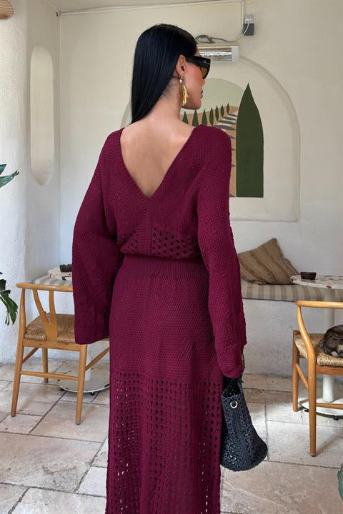 Bat Sleeve Openwork Knit Dress 2836