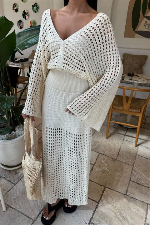 Bat Sleeve Openwork Knit Dress 2836