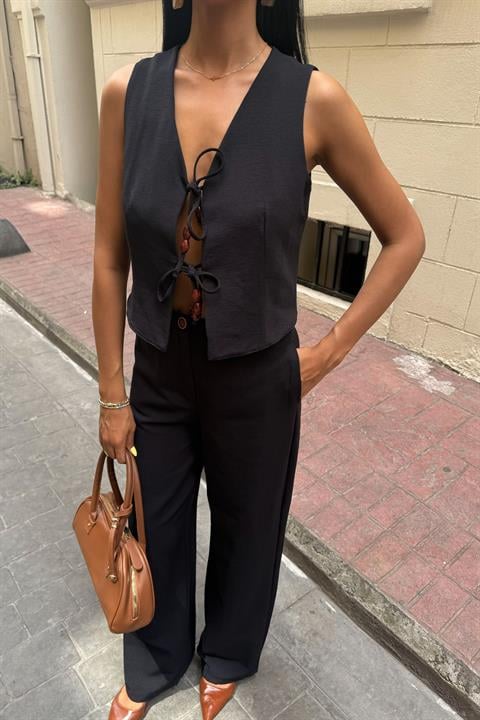 Linen Two Piece Suit with Tie Vest 10152