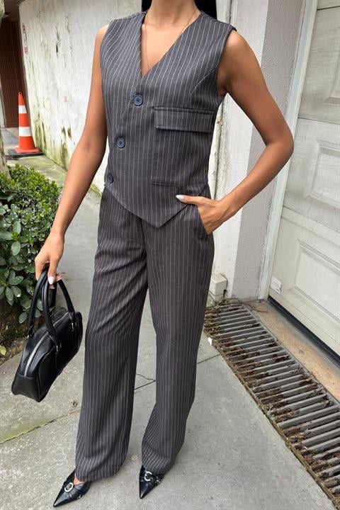 Vest Cross Detail Buttoned Pocket Vest Suit 10150