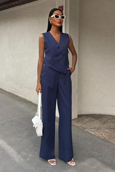 Vest Cross Detail Buttoned Pocket Vest Suit 10150