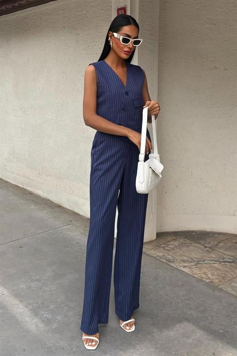 Vest Cross Detail Buttoned Pocket Vest Suit 10150