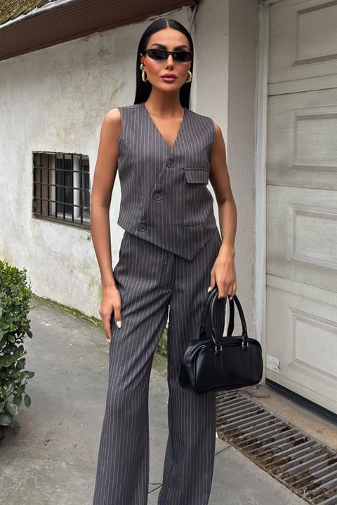 Vest Cross Detail Buttoned Pocket Vest Suit 10150