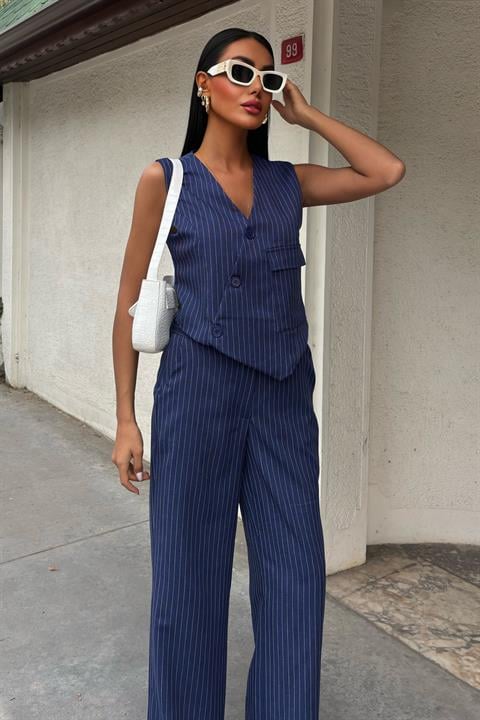 Vest Cross Detail Buttoned Pocket Vest Suit 10150