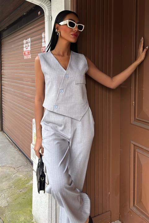Vest Cross Detail Buttoned Pocket Vest Suit 10150