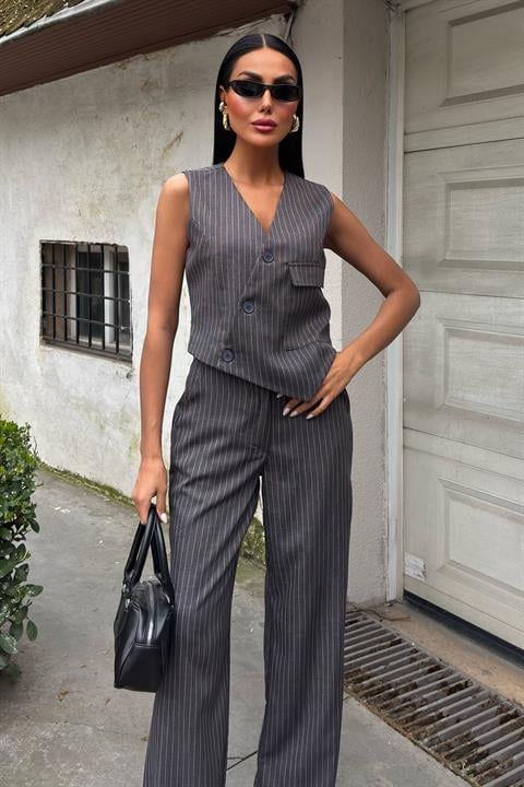 Vest Cross Detail Buttoned Pocket Vest Suit 10150