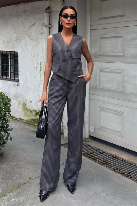 Vest Cross Detail Buttoned Pocket Vest Suit 10150
