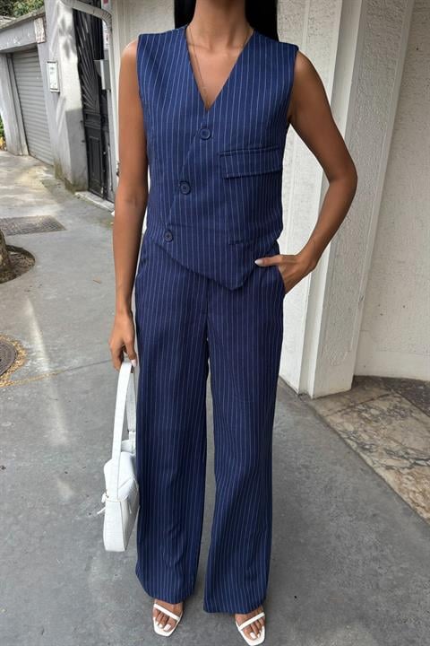 Vest Cross Detail Buttoned Pocket Vest Suit 10150