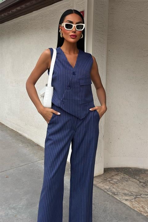 Vest Cross Detail Buttoned Pocket Vest Suit 10150
