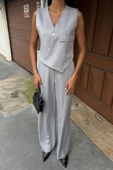 Vest Cross Detail Buttoned Pocket Vest Suit 10150