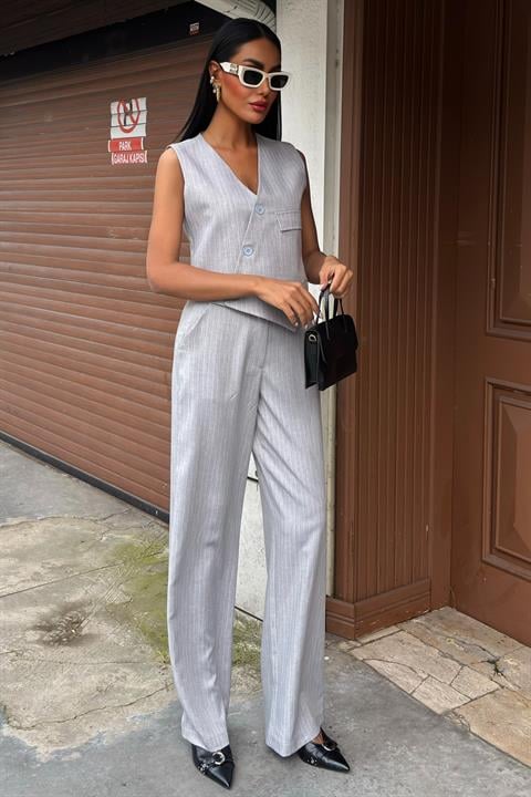 Vest Cross Detail Buttoned Pocket Vest Suit 10150