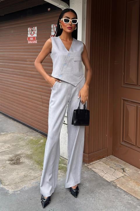 Vest Cross Detail Buttoned Pocket Vest Suit 10150