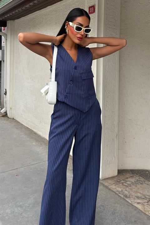 Vest Cross Detail Buttoned Pocket Vest Suit 10150