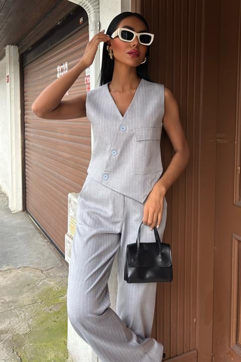 Vest Cross Detail Buttoned Pocket Vest Suit 10150