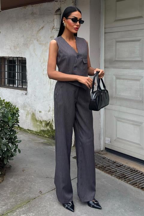 Vest Cross Detail Buttoned Pocket Vest Suit 10150
