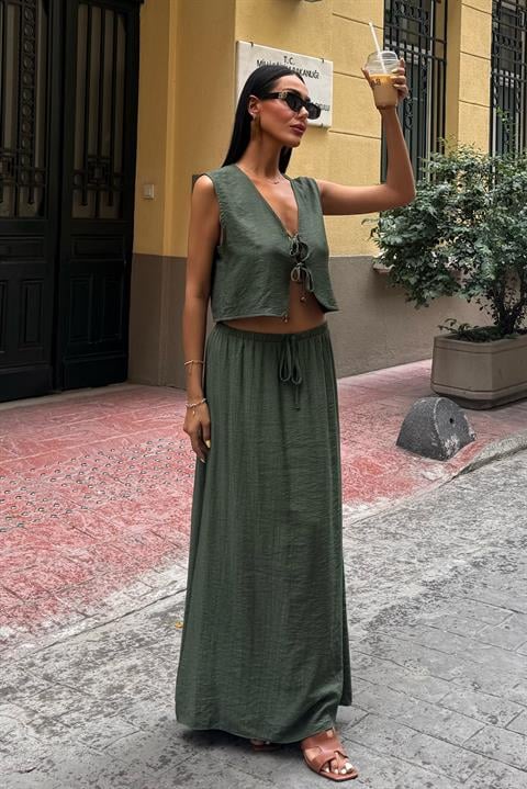 Vest Front Tie Long Skirt Suit 10192