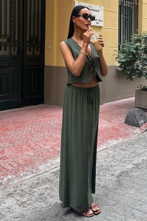Vest Front Tie Long Skirt Suit 10192