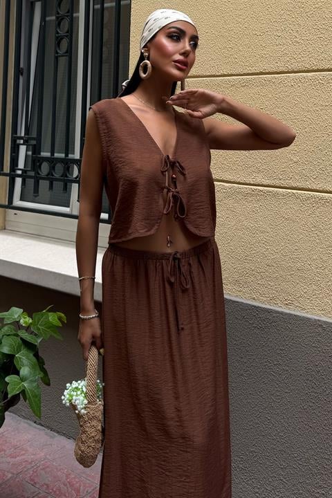 Vest Front Tie Long Skirt Suit 10192