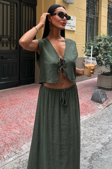 Vest Front Tie Long Skirt Suit 10192