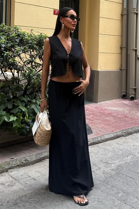 Vest Front Tie Long Skirt Suit 10192