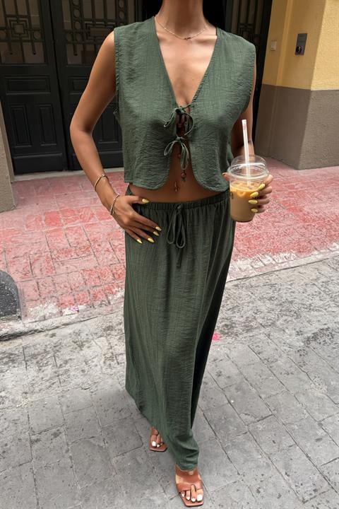 Vest Front Tie Long Skirt Suit 10192