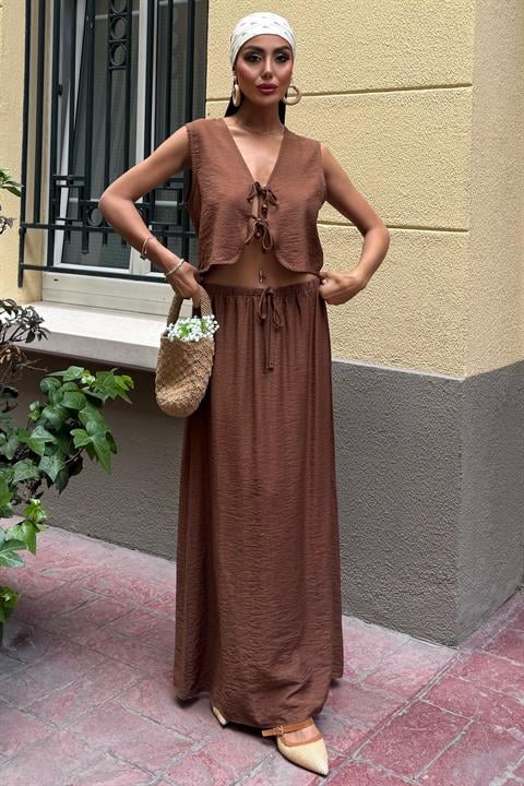 Vest Front Tie Long Skirt Suit 10192
