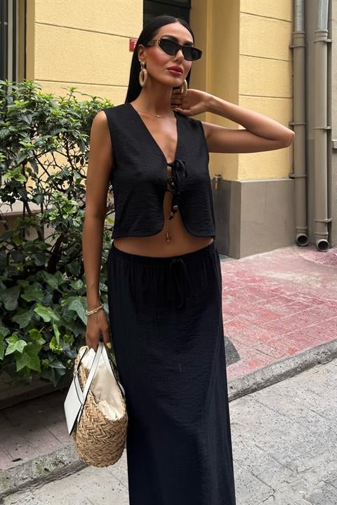 Vest Front Tie Long Skirt Suit 10192