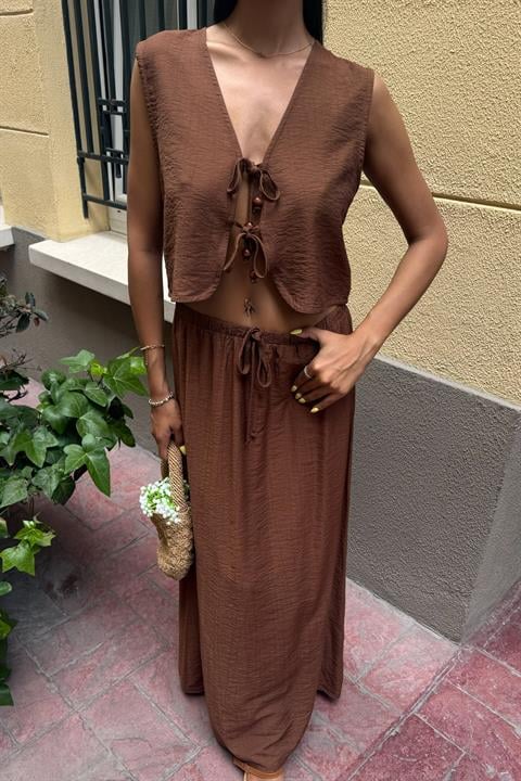 Vest Front Tie Long Skirt Suit 10192