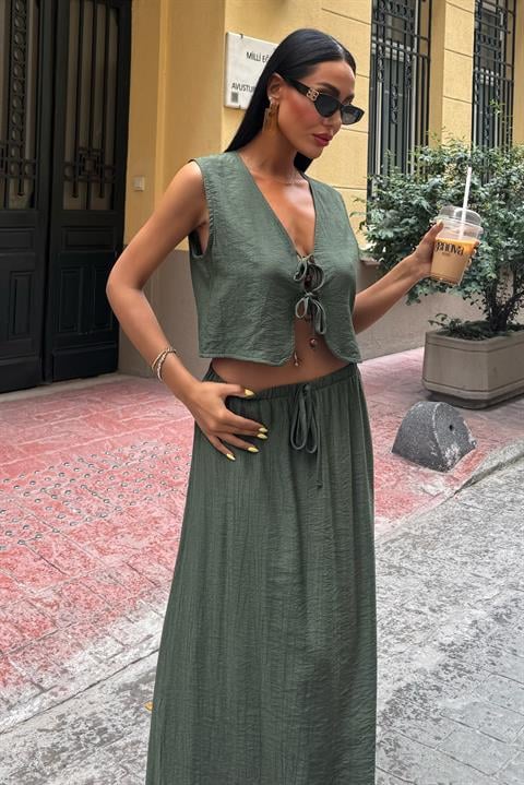Vest Front Tie Long Skirt Suit 10192